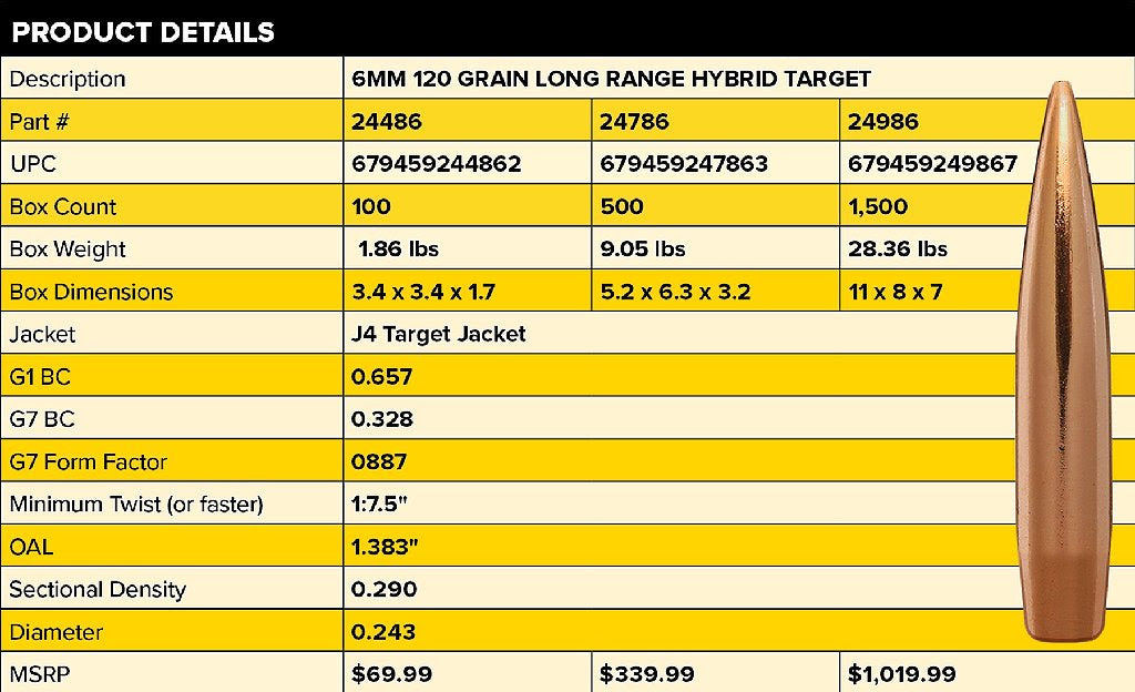NEW Berger 6mm 120gr Long Range Hybrid Target