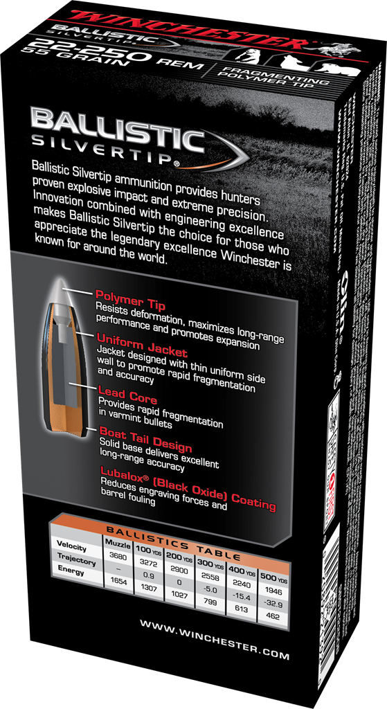 Winchester 22-250 Rem 55gr Ballistic Silvertip