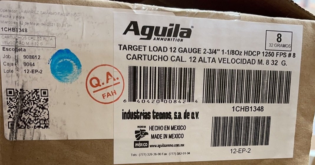 Aguila 12ga 1-1/8oz #8 1250FPS *1CHB1348