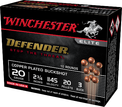 Winchester Defender 20ga 20 Pellets 3 Buck 1145fps *SB203PD